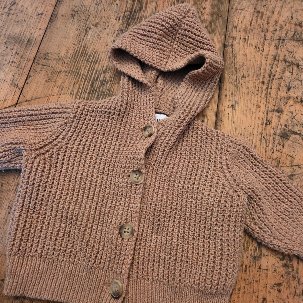 Old Navy Brown Chunky Knit Sweater Baby 3-6M Hooded Cotton Cardigan